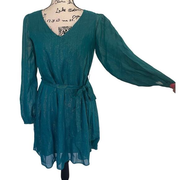 LILLY PULITZER KALIANNA DRESS VALENCIA TEAL/METALLIC SZ S FLOWY SOPHISTICATED - Picture 14 of 16